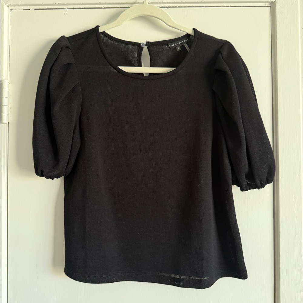 English Factory Black Puff-Sleeve Top